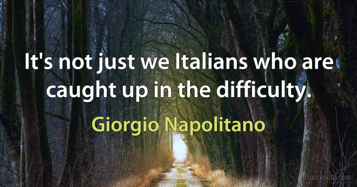 It's not just we Italians who are caught up in the difficulty. (Giorgio Napolitano)