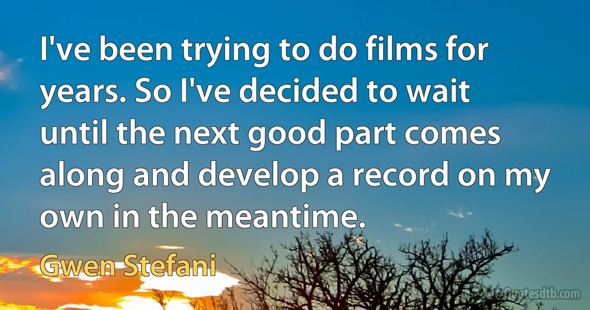 I've been trying to do films for years. So I've decided to wait until the next good part comes along and develop a record on my own in the meantime. (Gwen Stefani)