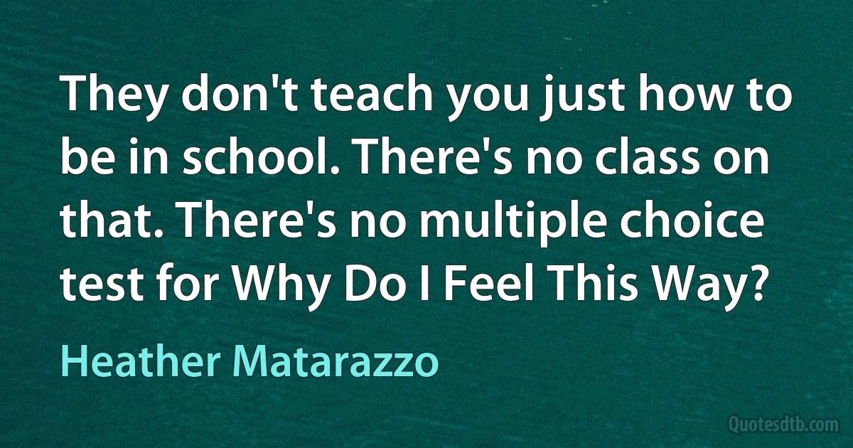 They don't teach you just how to be in school. There's no class on that. There's no multiple choice test for Why Do I Feel This Way? (Heather Matarazzo)