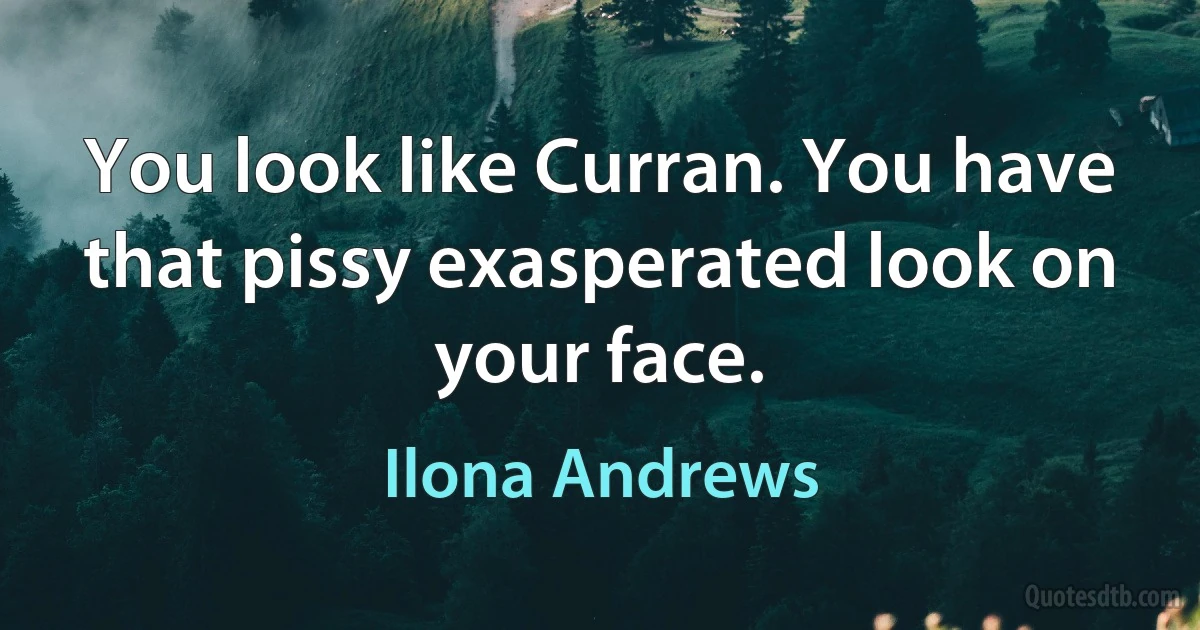 You look like Curran. You have that pissy exasperated look on your face. (Ilona Andrews)