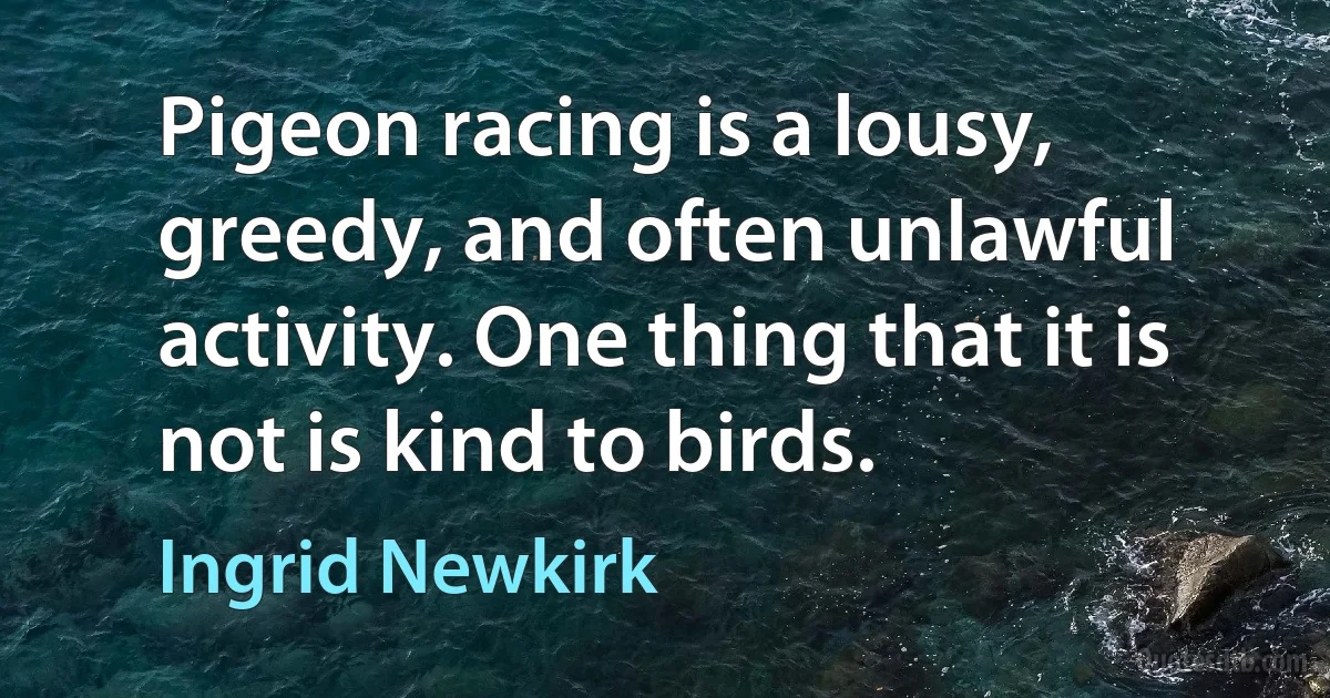 Pigeon racing is a lousy, greedy, and often unlawful activity. One thing that it is not is kind to birds. (Ingrid Newkirk)