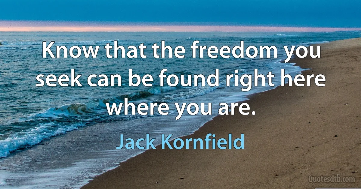 Know that the freedom you seek can be found right here where you are. (Jack Kornfield)