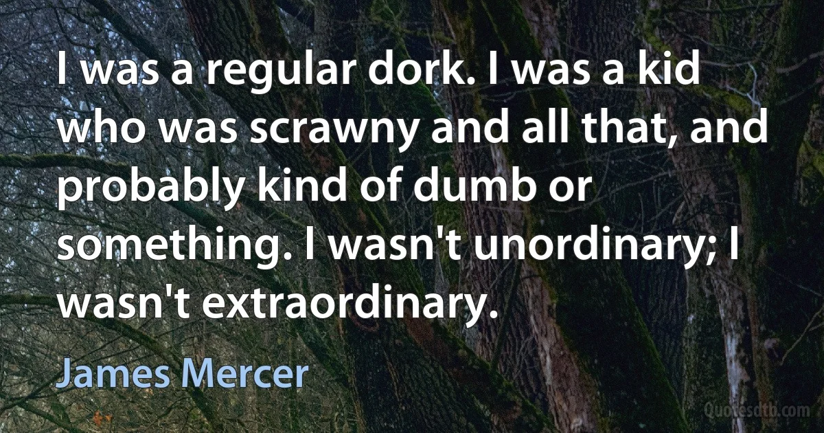 I was a regular dork. I was a kid who was scrawny and all that, and probably kind of dumb or something. I wasn't unordinary; I wasn't extraordinary. (James Mercer)