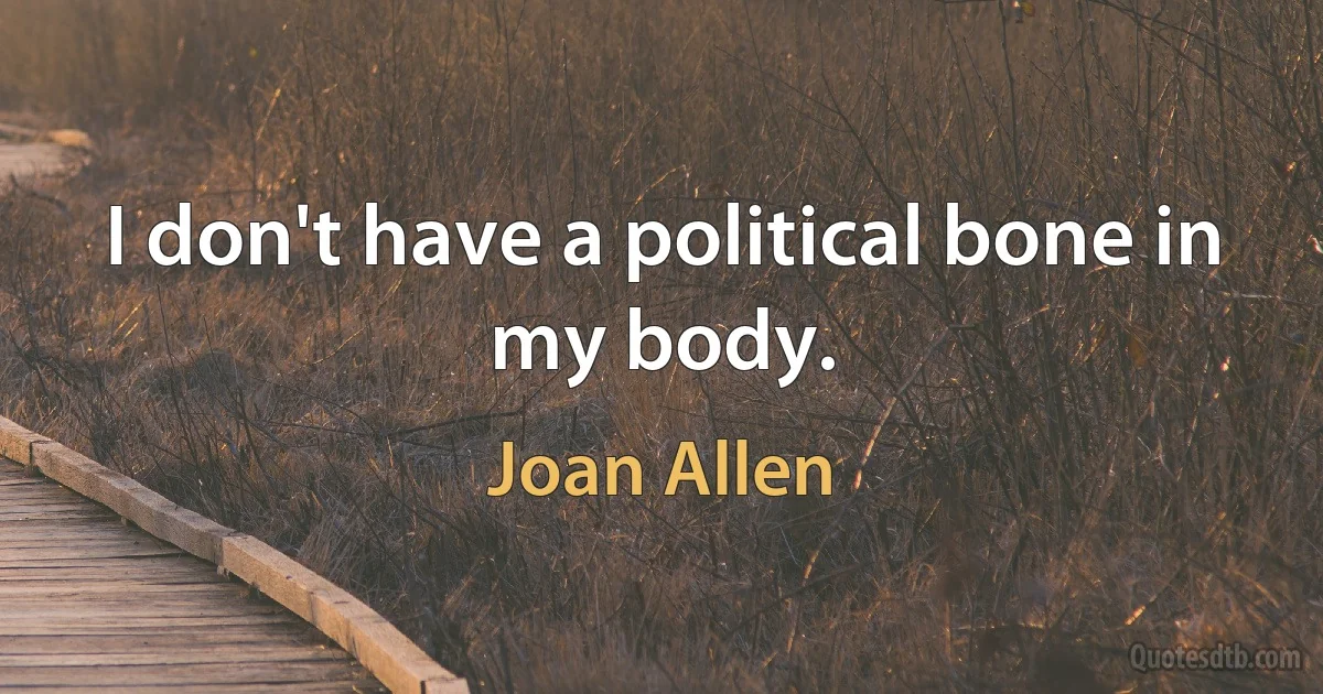 I don't have a political bone in my body. (Joan Allen)