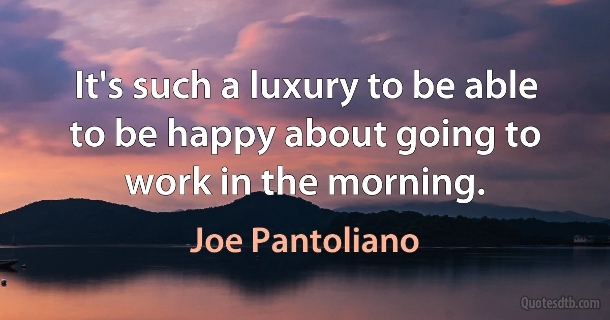 It's such a luxury to be able to be happy about going to work in the morning. (Joe Pantoliano)