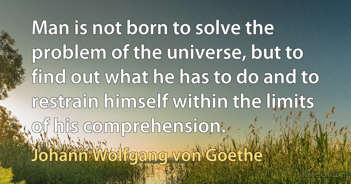 Man is not born to solve the problem of the universe, but to find out what he has to do and to restrain himself within the limits of his comprehension. (Johann Wolfgang von Goethe)