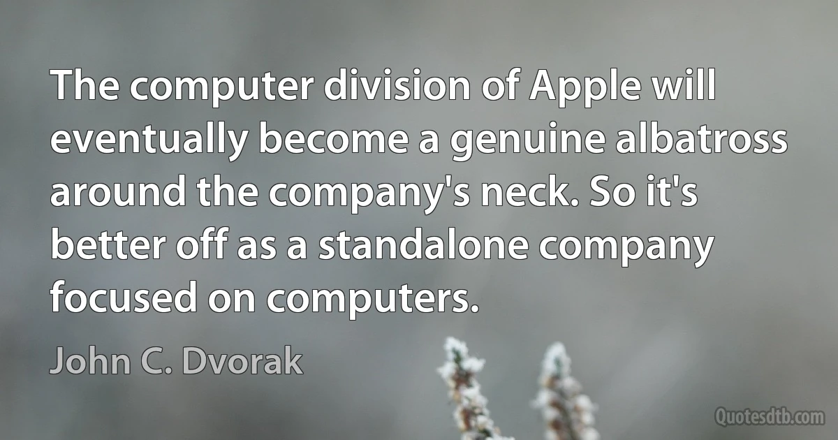 The computer division of Apple will eventually become a genuine albatross around the company's neck. So it's better off as a standalone company focused on computers. (John C. Dvorak)