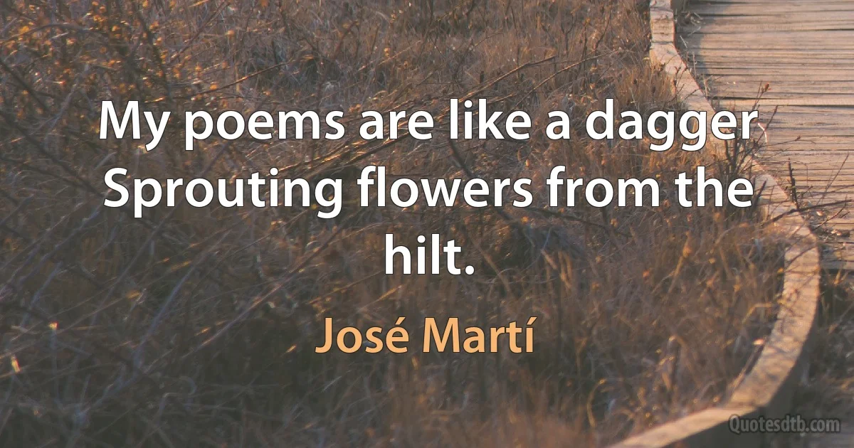 My poems are like a dagger
Sprouting flowers from the hilt. (José Martí)