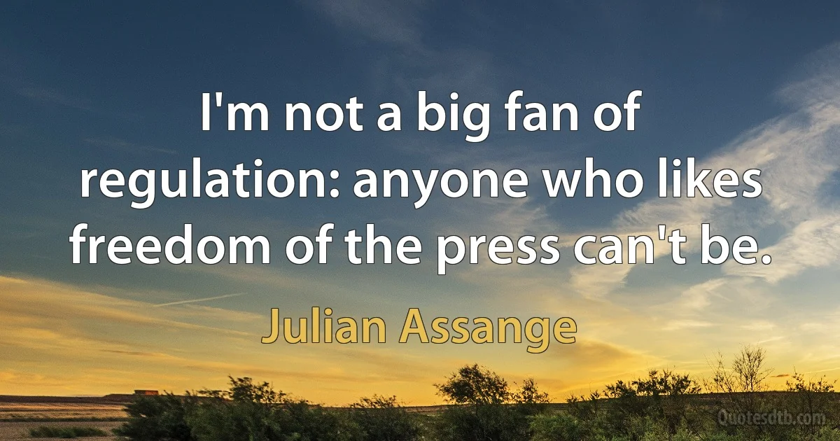 I'm not a big fan of regulation: anyone who likes freedom of the press can't be. (Julian Assange)