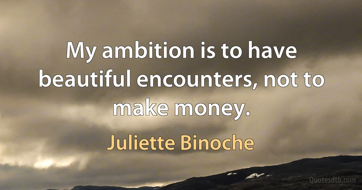 My ambition is to have beautiful encounters, not to make money. (Juliette Binoche)