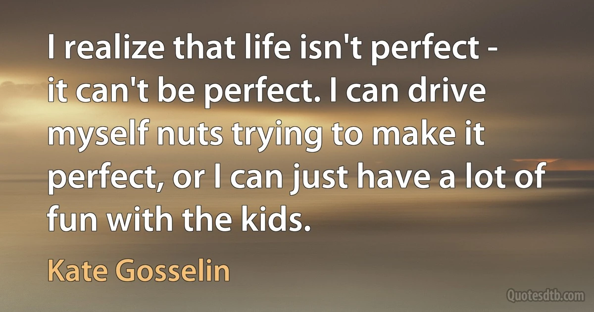 I realize that life isn't perfect - it can't be perfect. I can drive myself nuts trying to make it perfect, or I can just have a lot of fun with the kids. (Kate Gosselin)