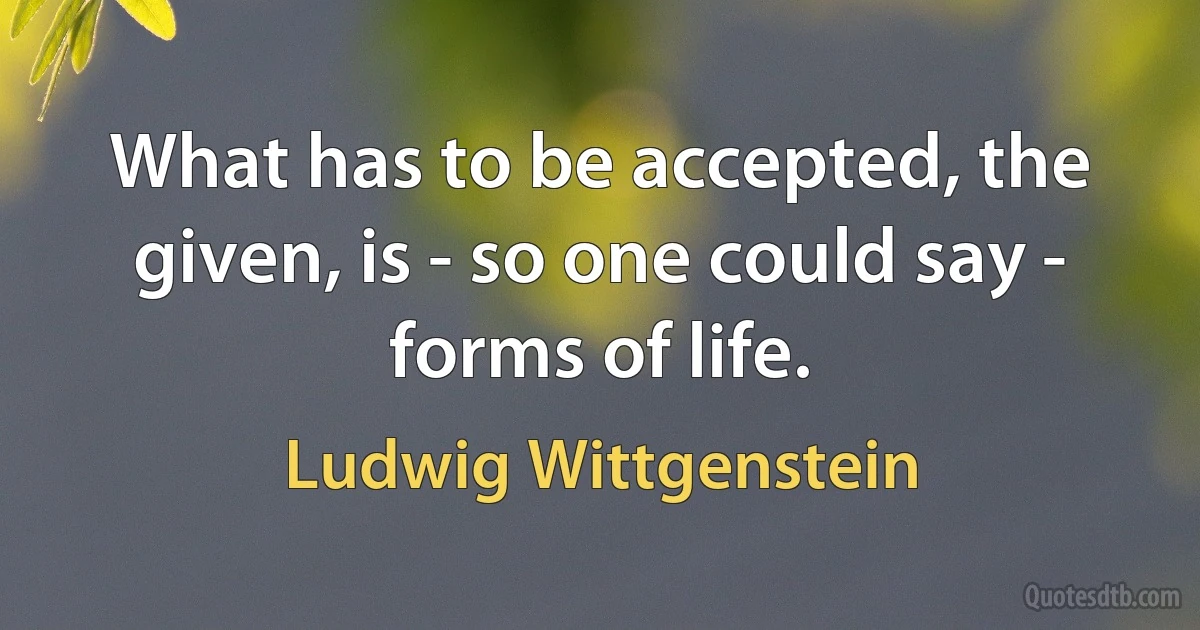 What has to be accepted, the given, is - so one could say - forms of life. (Ludwig Wittgenstein)