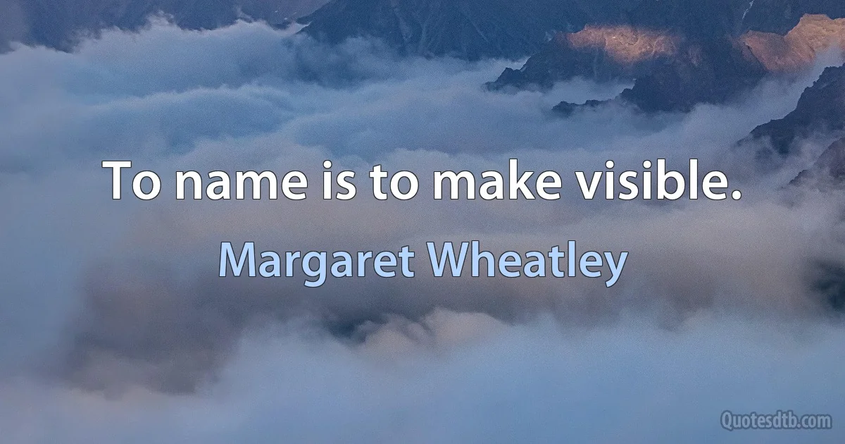 To name is to make visible. (Margaret Wheatley)