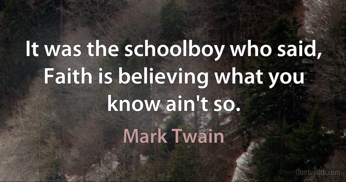 It was the schoolboy who said, Faith is believing what you know ain't so. (Mark Twain)