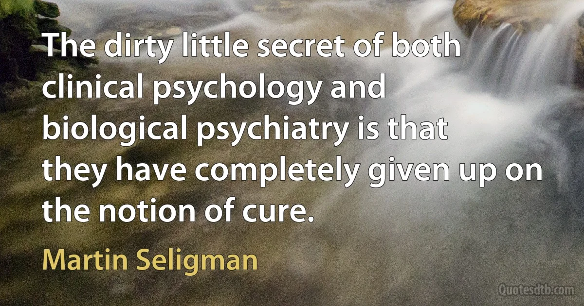 The dirty little secret of both clinical psychology and biological psychiatry is that they have completely given up on the notion of cure. (Martin Seligman)