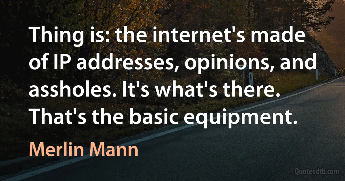 Thing is: the internet's made of IP addresses, opinions, and assholes. It's what's there. That's the basic equipment. (Merlin Mann)