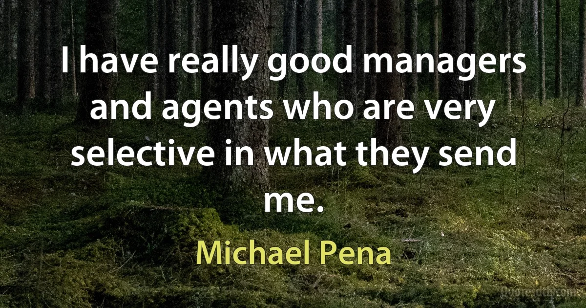 I have really good managers and agents who are very selective in what they send me. (Michael Pena)