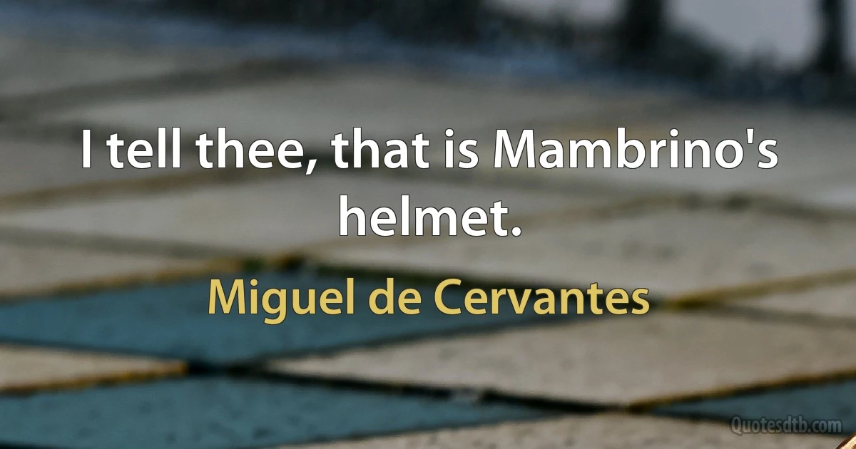 I tell thee, that is Mambrino's helmet. (Miguel de Cervantes)