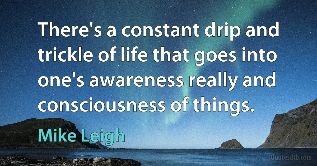 There's a constant drip and trickle of life that goes into one's awareness really and consciousness of things. (Mike Leigh)