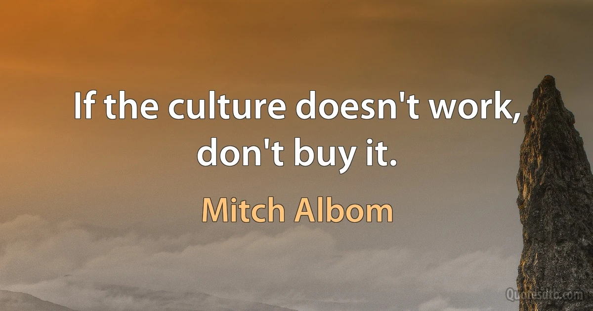 If the culture doesn't work, don't buy it. (Mitch Albom)