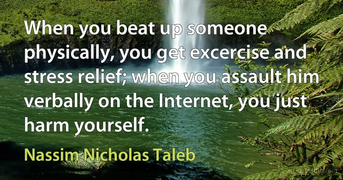 When you beat up someone physically, you get excercise and stress relief; when you assault him verbally on the Internet, you just harm yourself. (Nassim Nicholas Taleb)