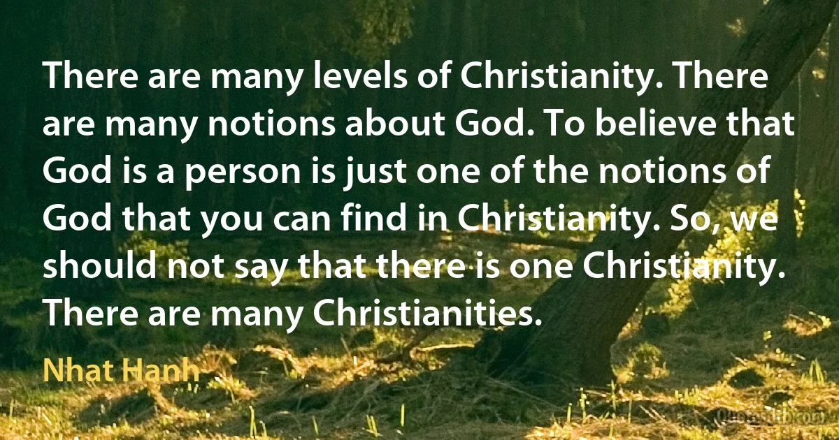 There are many levels of Christianity. There are many notions about God. To believe that God is a person is just one of the notions of God that you can find in Christianity. So, we should not say that there is one Christianity. There are many Christianities. (Nhat Hanh)