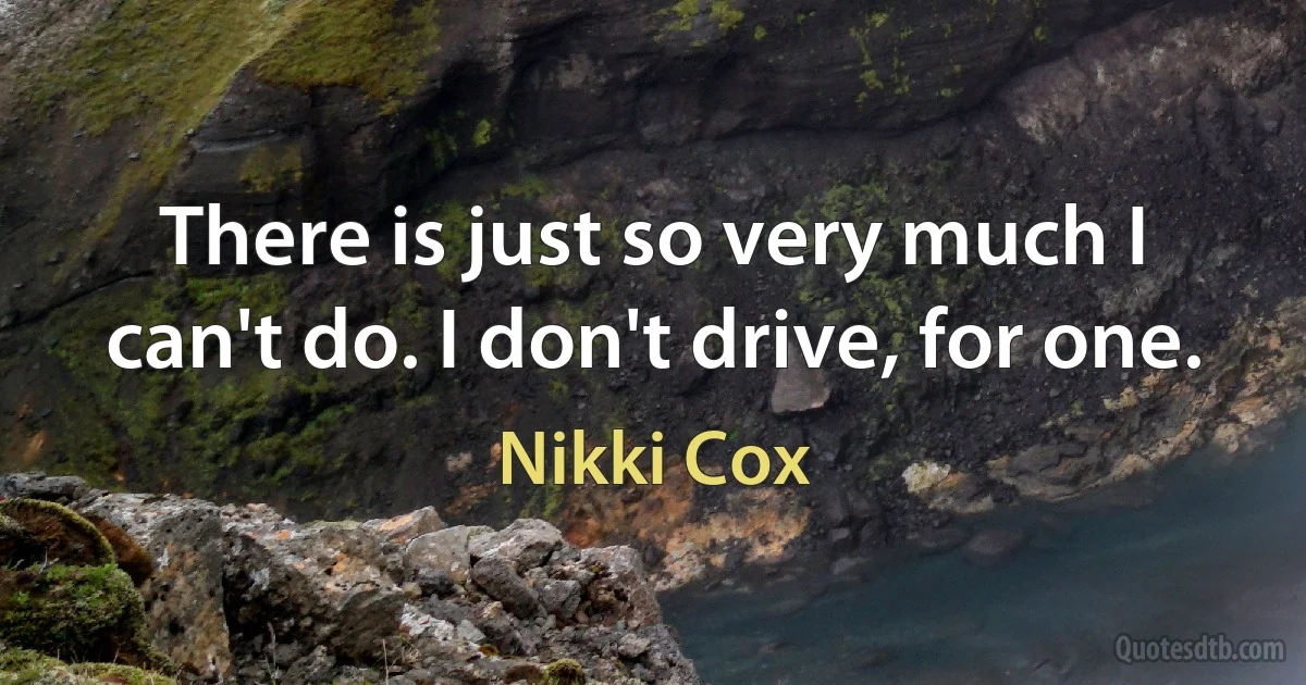 There is just so very much I can't do. I don't drive, for one. (Nikki Cox)