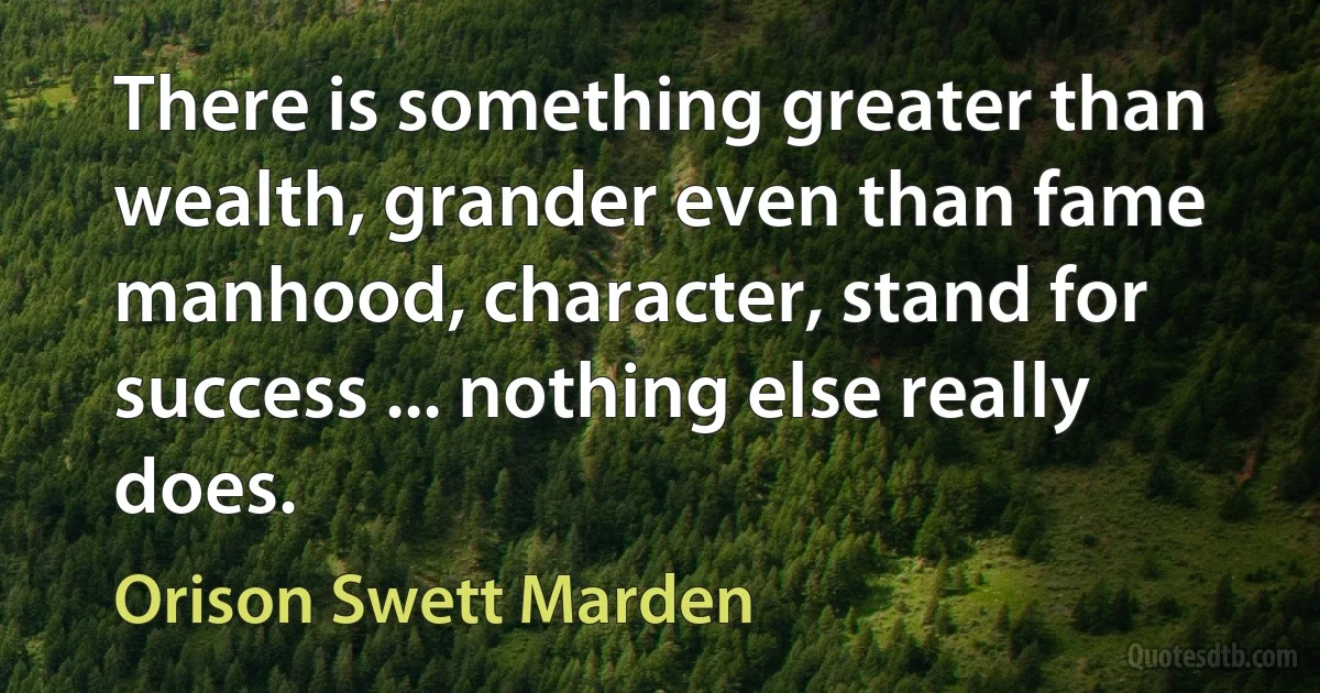 There is something greater than wealth, grander even than fame manhood, character, stand for success ... nothing else really does. (Orison Swett Marden)