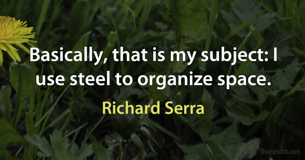 Basically, that is my subject: I use steel to organize space. (Richard Serra)