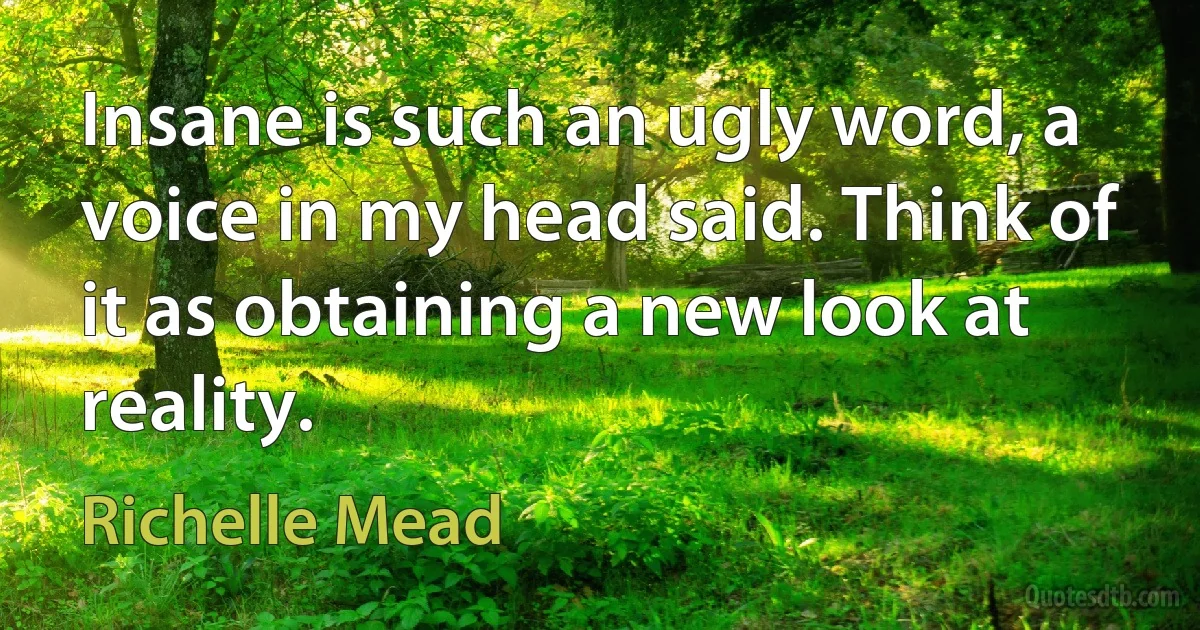 Insane is such an ugly word, a voice in my head said. Think of it as obtaining a new look at reality. (Richelle Mead)