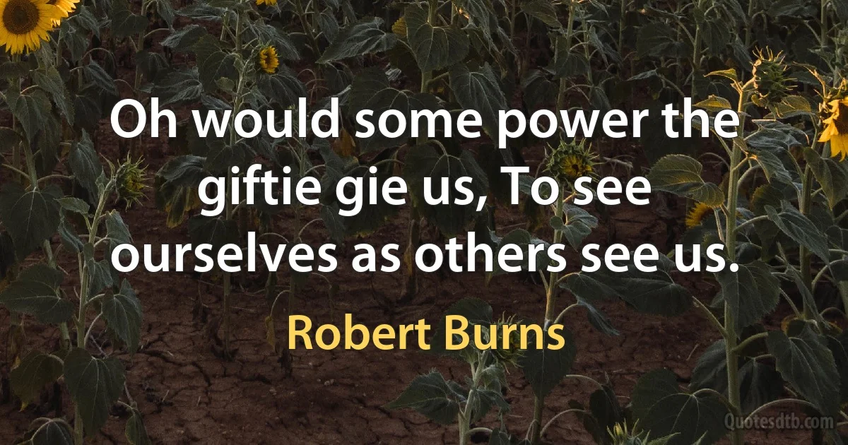 Oh would some power the giftie gie us, To see ourselves as others see us. (Robert Burns)