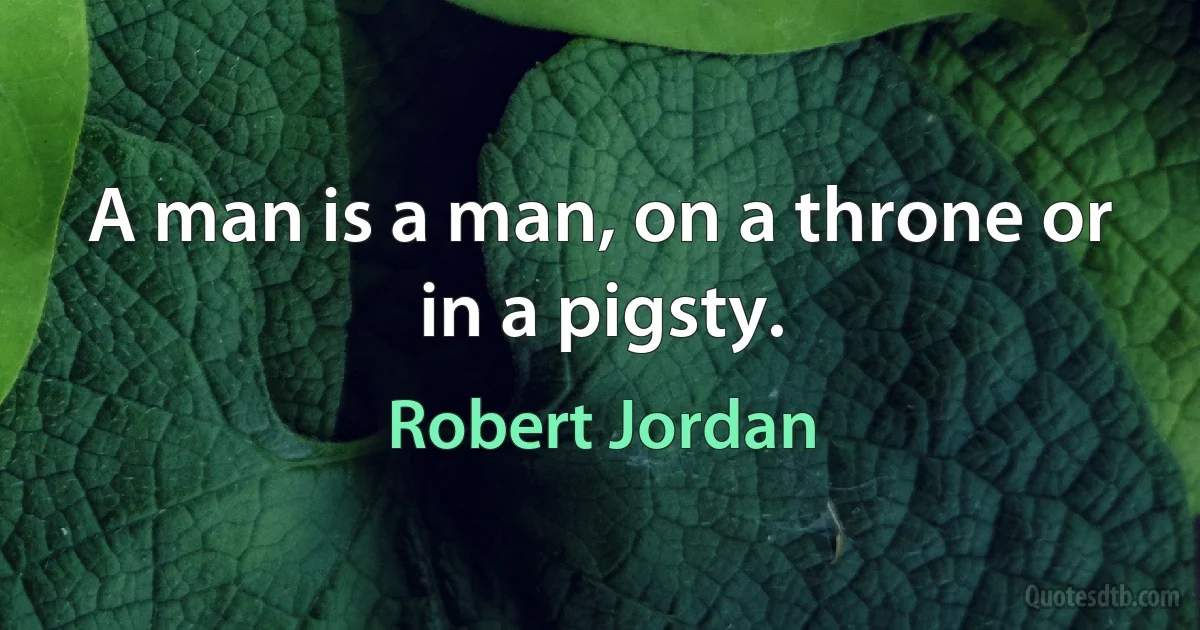 A man is a man, on a throne or in a pigsty. (Robert Jordan)