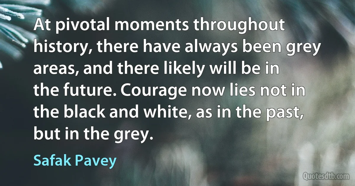 At pivotal moments throughout history, there have always been grey areas, and there likely will be in the future. Courage now lies not in the black and white, as in the past, but in the grey. (Safak Pavey)