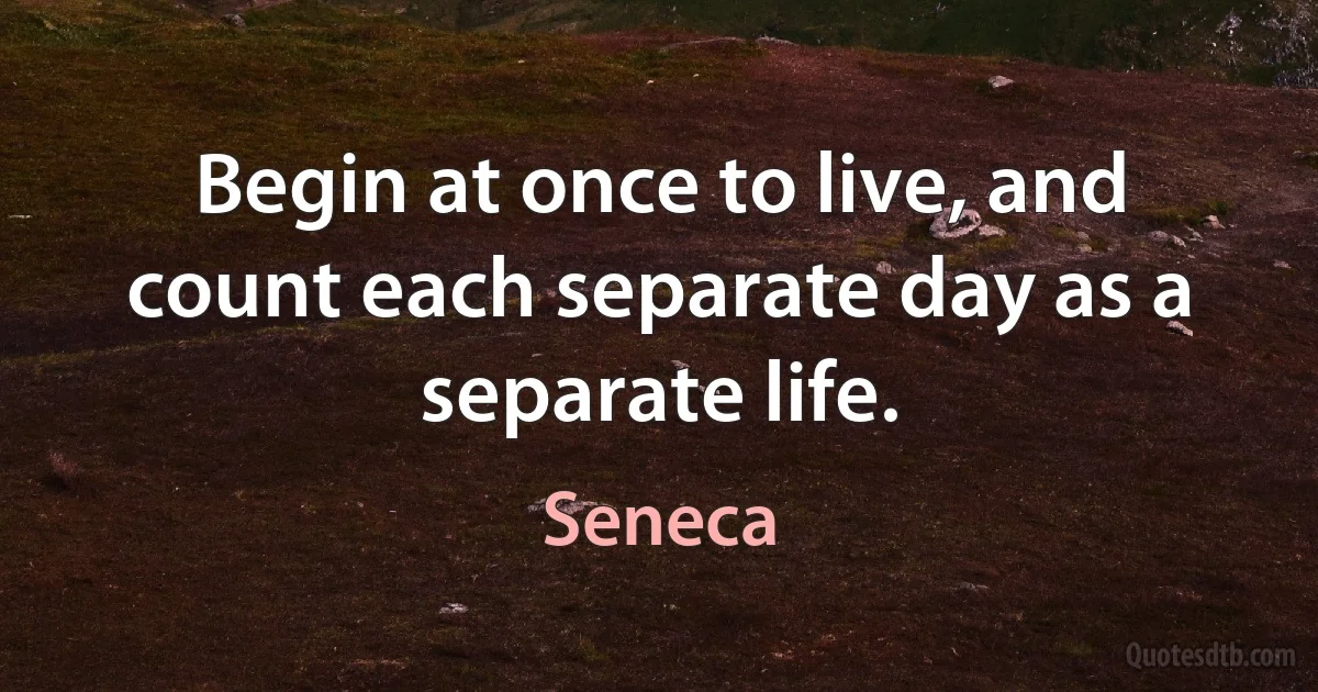 Begin at once to live, and count each separate day as a separate life. (Seneca)