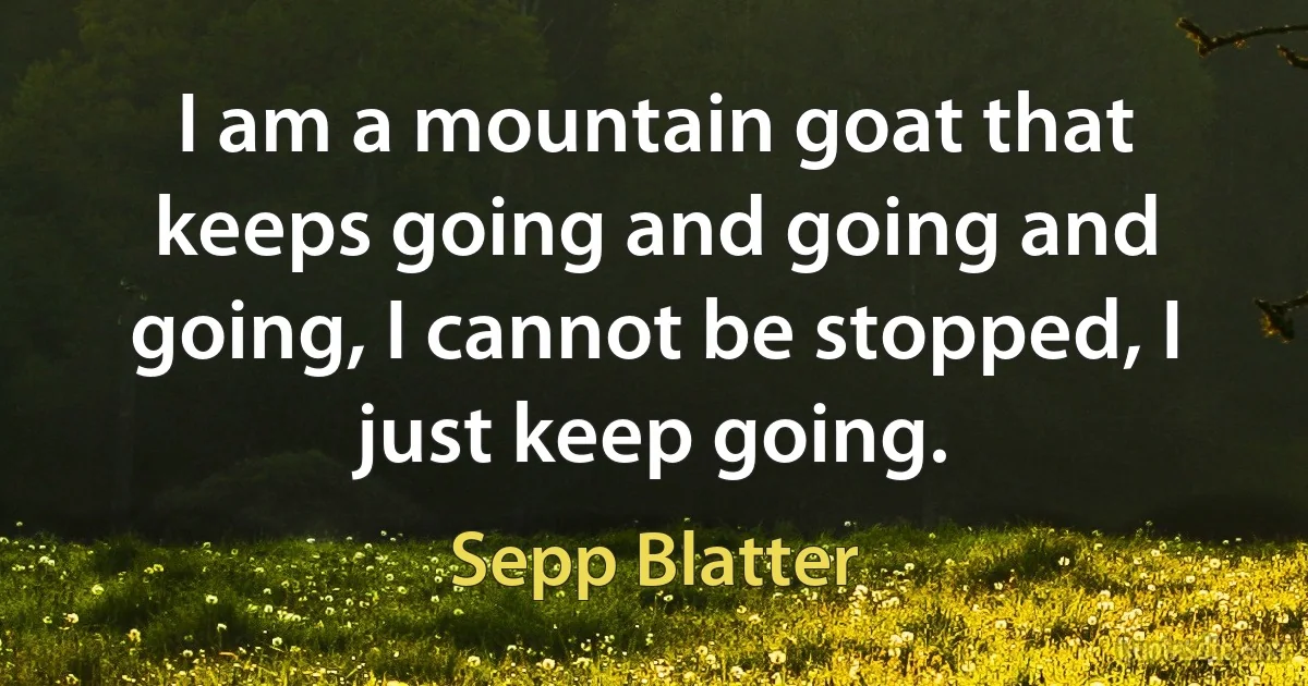 I am a mountain goat that keeps going and going and going, I cannot be stopped, I just keep going. (Sepp Blatter)