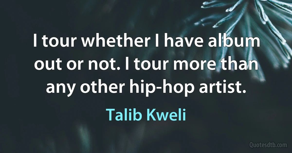 I tour whether I have album out or not. I tour more than any other hip-hop artist. (Talib Kweli)