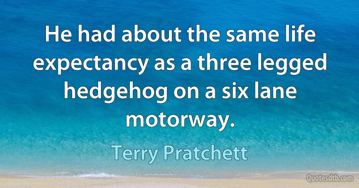 He had about the same life expectancy as a three legged hedgehog on a six lane motorway. (Terry Pratchett)