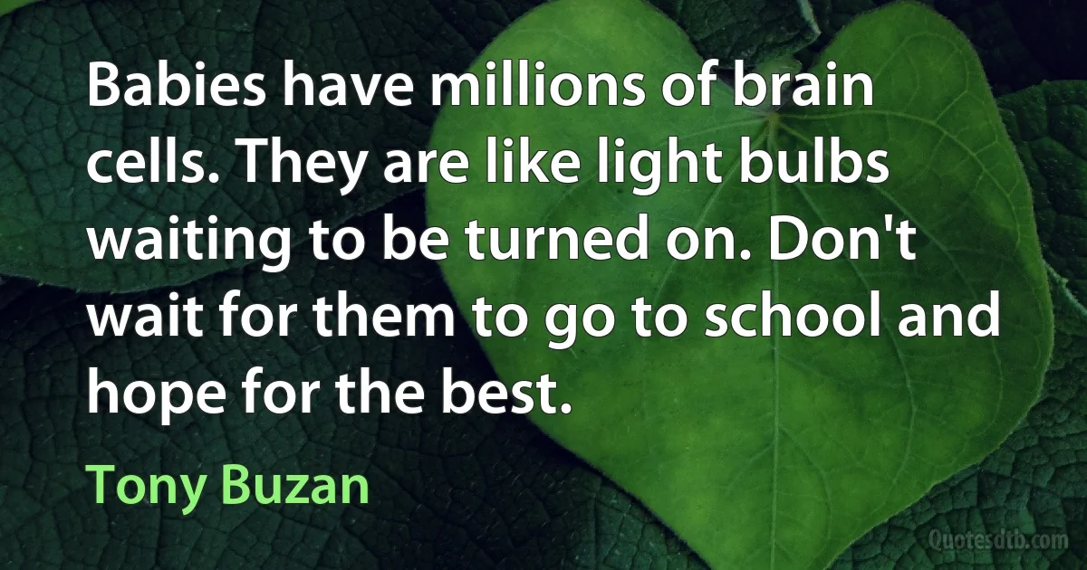 Babies have millions of brain cells. They are like light bulbs waiting to be turned on. Don't wait for them to go to school and hope for the best. (Tony Buzan)