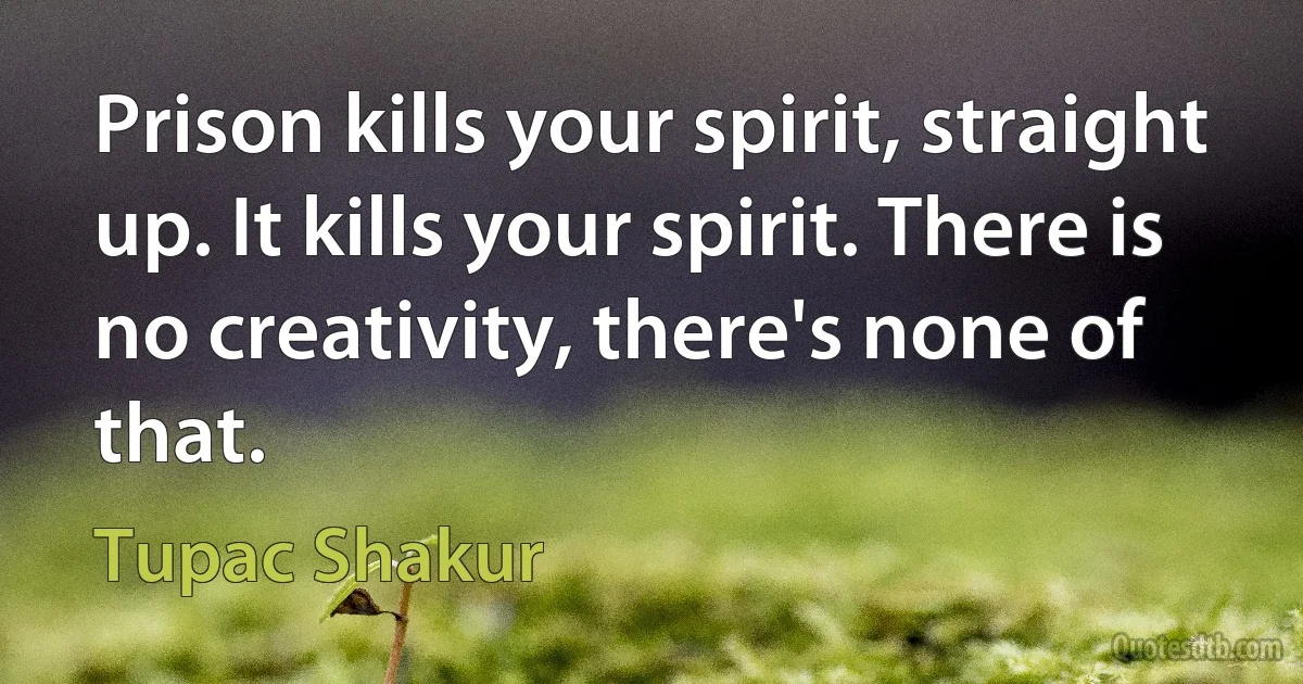 Prison kills your spirit, straight up. It kills your spirit. There is no creativity, there's none of that. (Tupac Shakur)