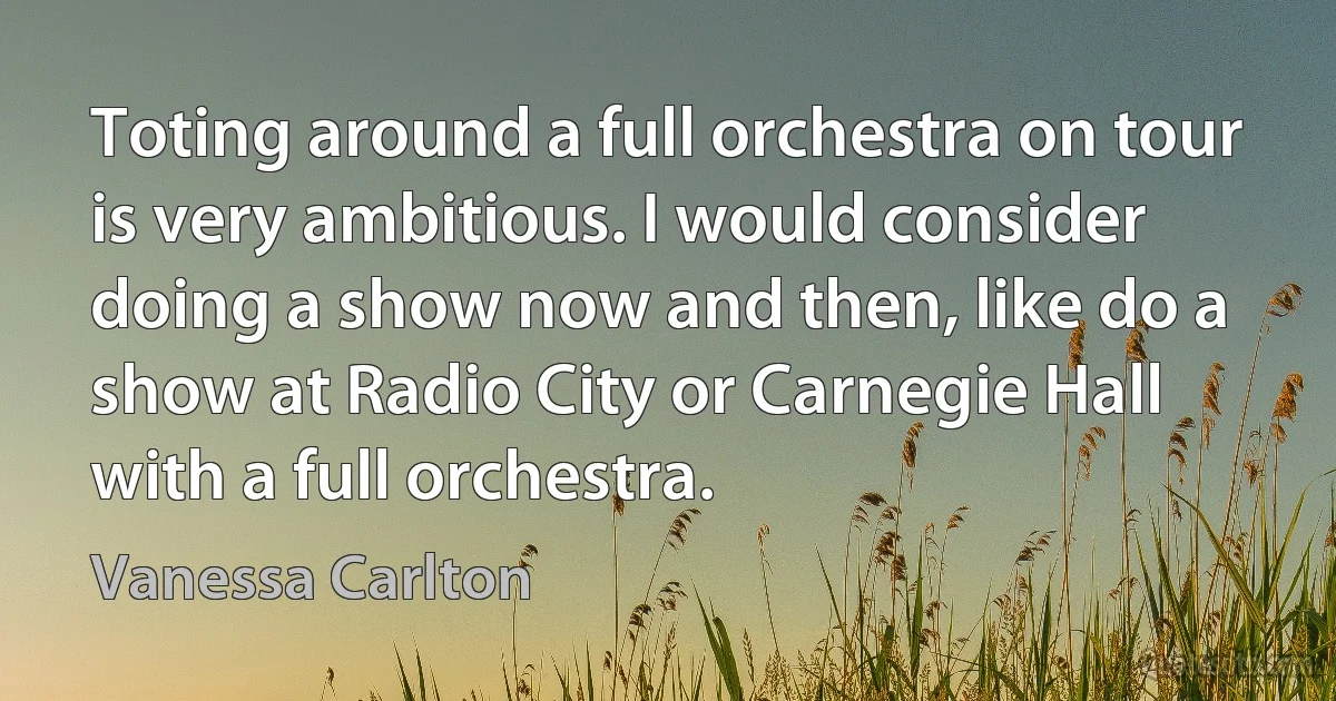 Toting around a full orchestra on tour is very ambitious. I would consider doing a show now and then, like do a show at Radio City or Carnegie Hall with a full orchestra. (Vanessa Carlton)