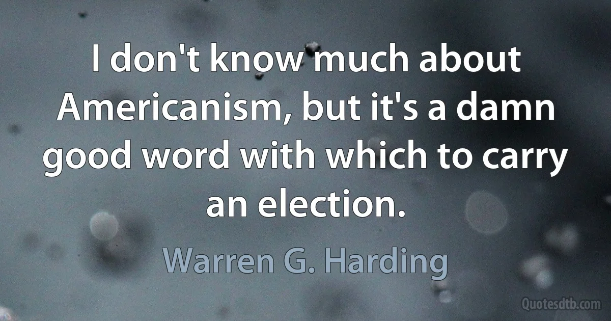 I don't know much about Americanism, but it's a damn good word with which to carry an election. (Warren G. Harding)