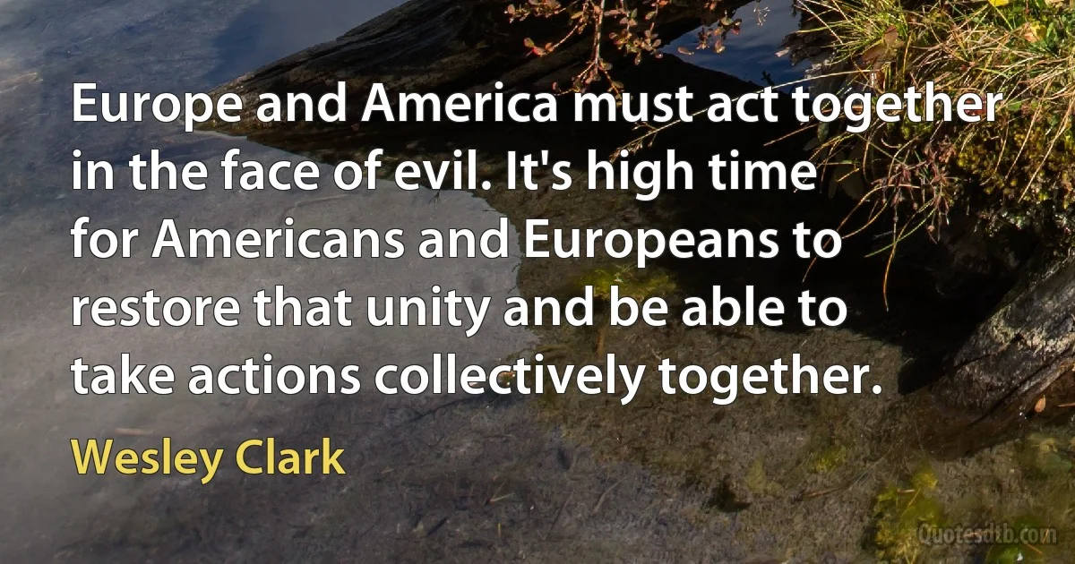 Europe and America must act together in the face of evil. It's high time for Americans and Europeans to restore that unity and be able to take actions collectively together. (Wesley Clark)