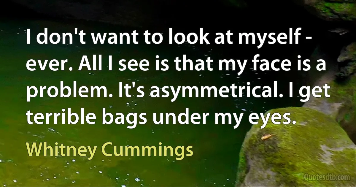 I don't want to look at myself - ever. All I see is that my face is a problem. It's asymmetrical. I get terrible bags under my eyes. (Whitney Cummings)