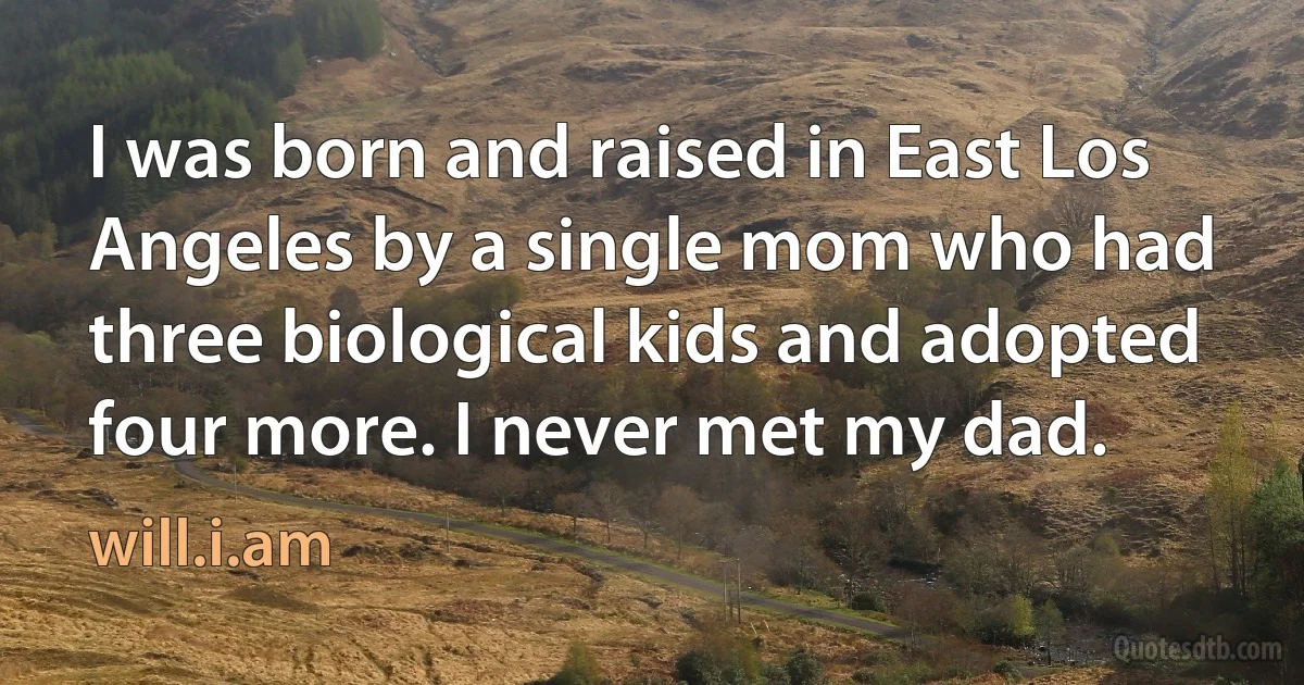 I was born and raised in East Los Angeles by a single mom who had three biological kids and adopted four more. I never met my dad. (will.i.am)