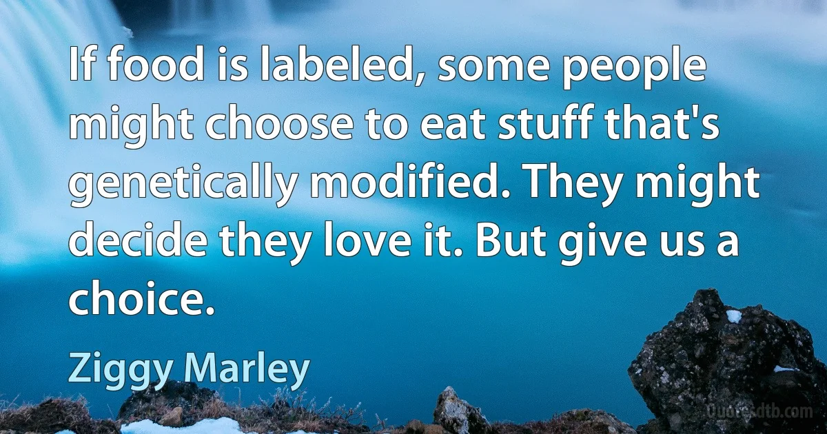 If food is labeled, some people might choose to eat stuff that's genetically modified. They might decide they love it. But give us a choice. (Ziggy Marley)