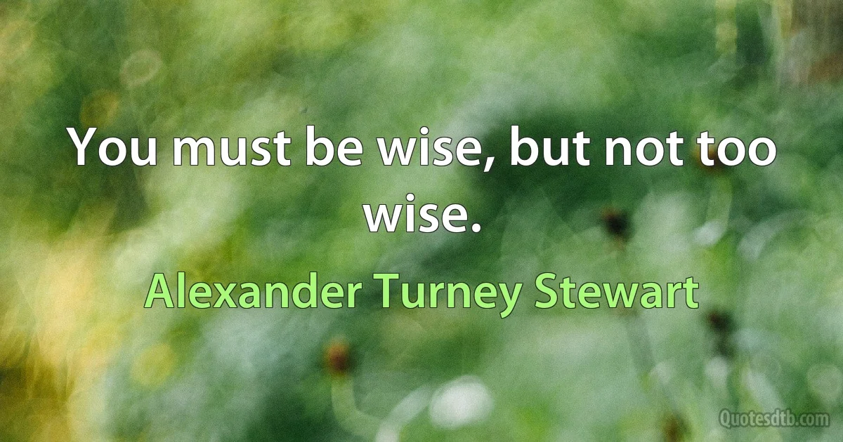 You must be wise, but not too wise. (Alexander Turney Stewart)