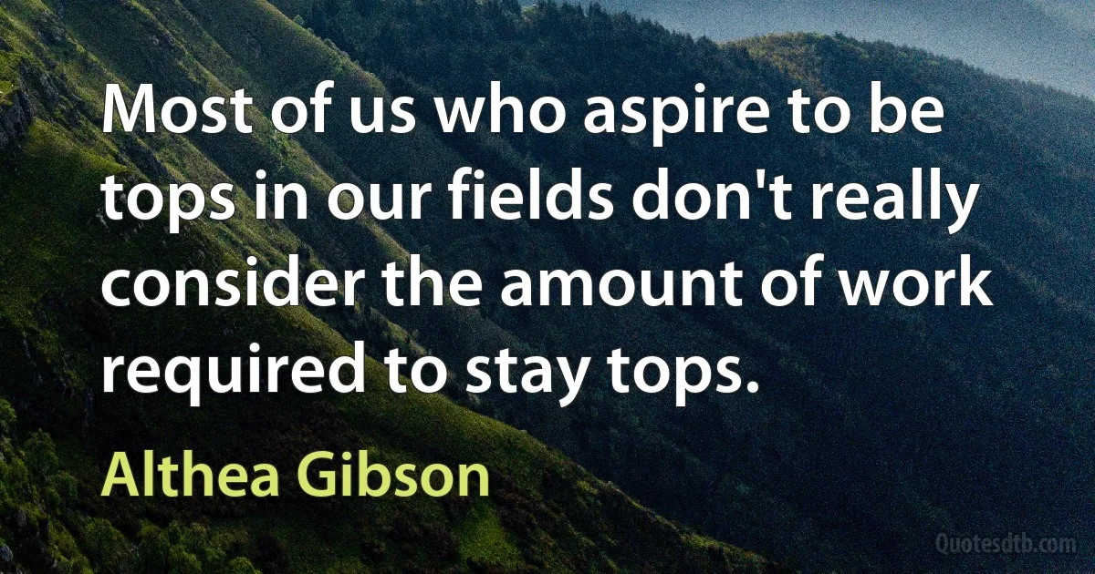 Most of us who aspire to be tops in our fields don't really consider the amount of work required to stay tops. (Althea Gibson)