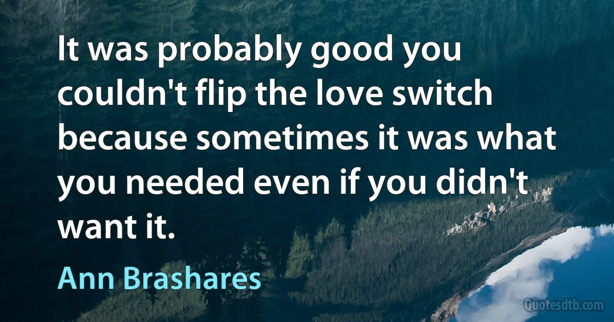 It was probably good you couldn't flip the love switch because sometimes it was what you needed even if you didn't want it. (Ann Brashares)