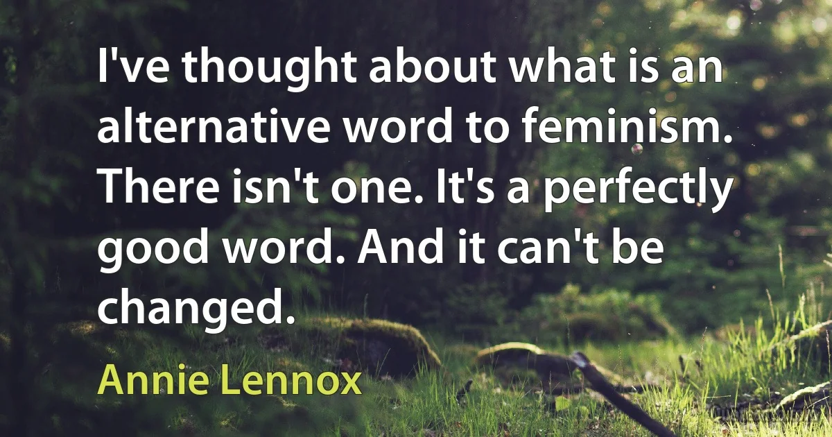 I've thought about what is an alternative word to feminism. There isn't one. It's a perfectly good word. And it can't be changed. (Annie Lennox)