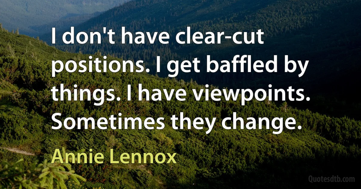 I don't have clear-cut positions. I get baffled by things. I have viewpoints. Sometimes they change. (Annie Lennox)